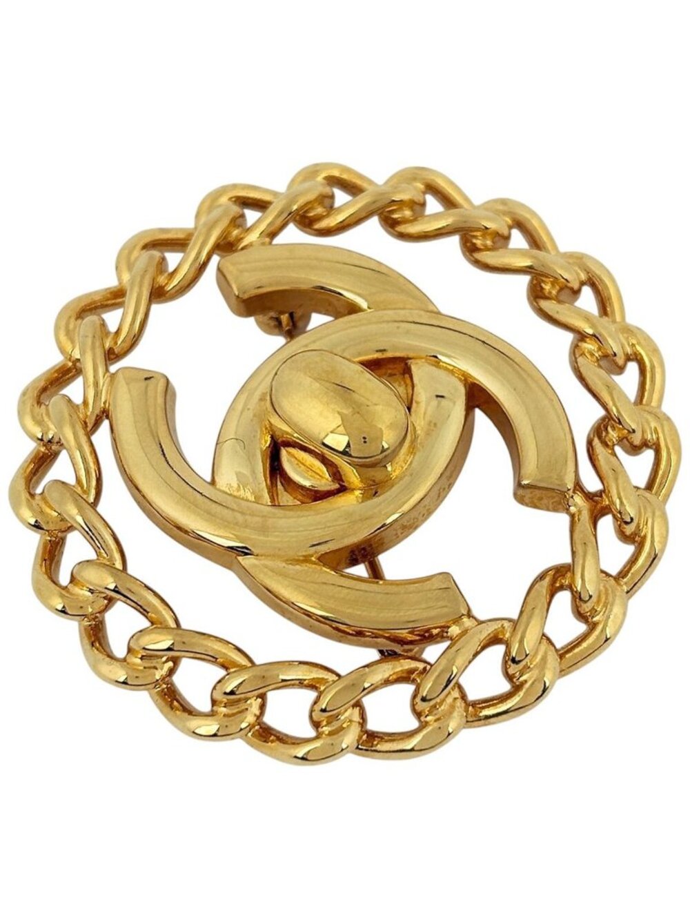 Chanel Brooch CC Logo Turnlock Round Gold Plated